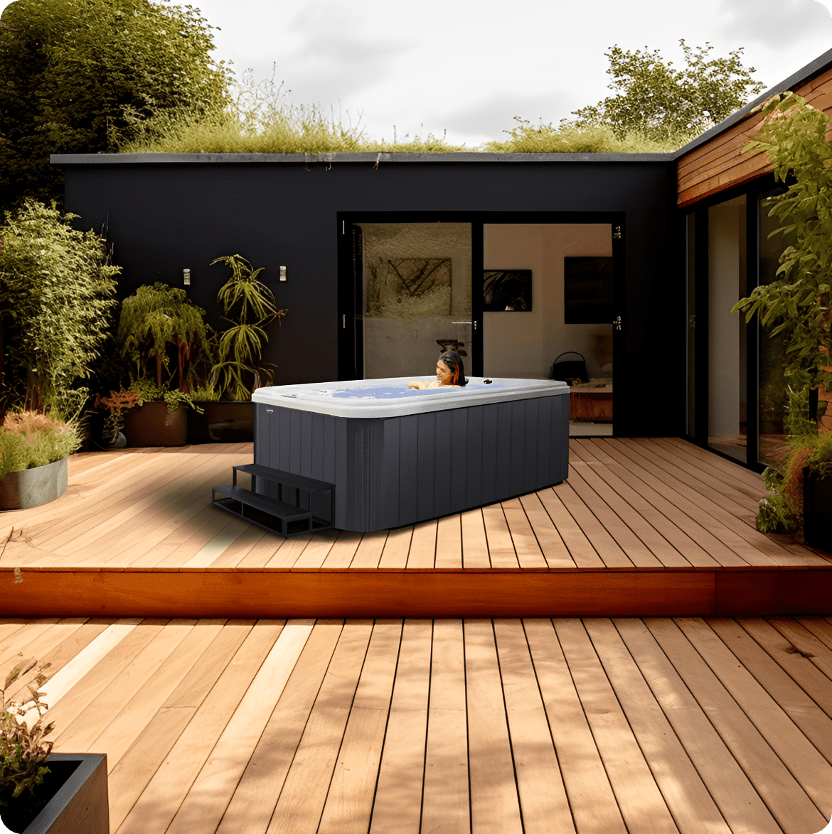 Relaxing in backyard hot tub