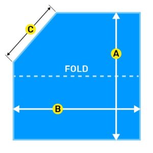 Origami paper fold with dimensions labeled