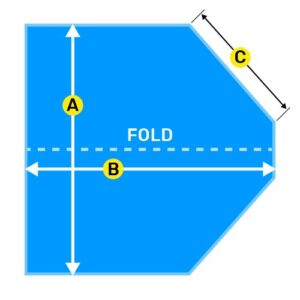 Origami instructions showing fold and dimensions