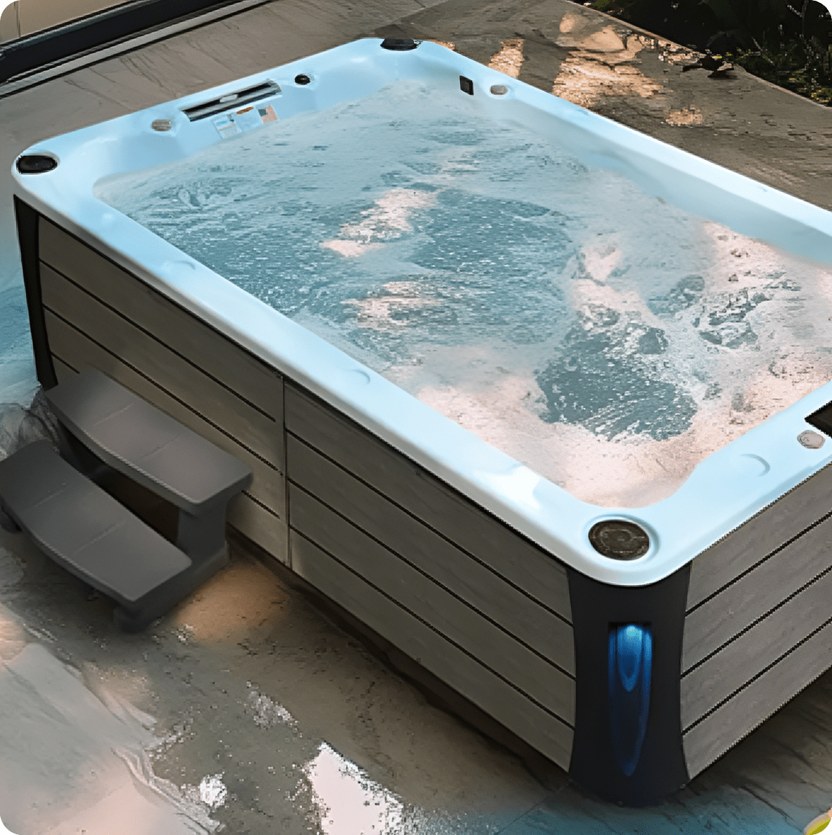 Outdoor hot tub with bubbling water
