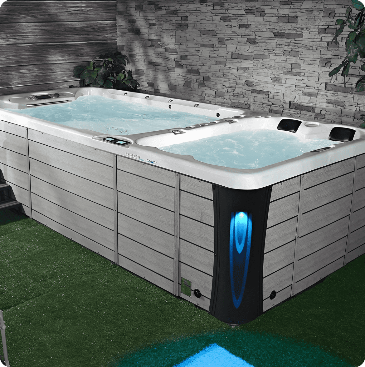 Luxurious hot tub with stone background
