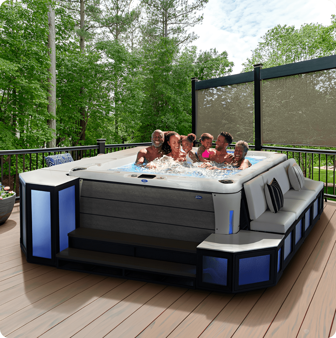 Friends relaxing in outdoor jacuzzi