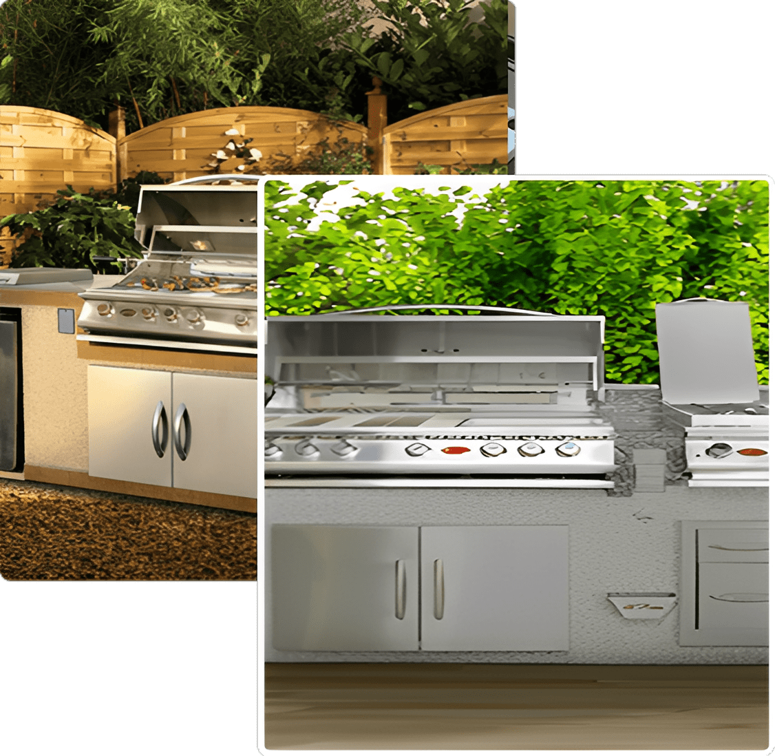 Backyard barbecue setup with lush greenery