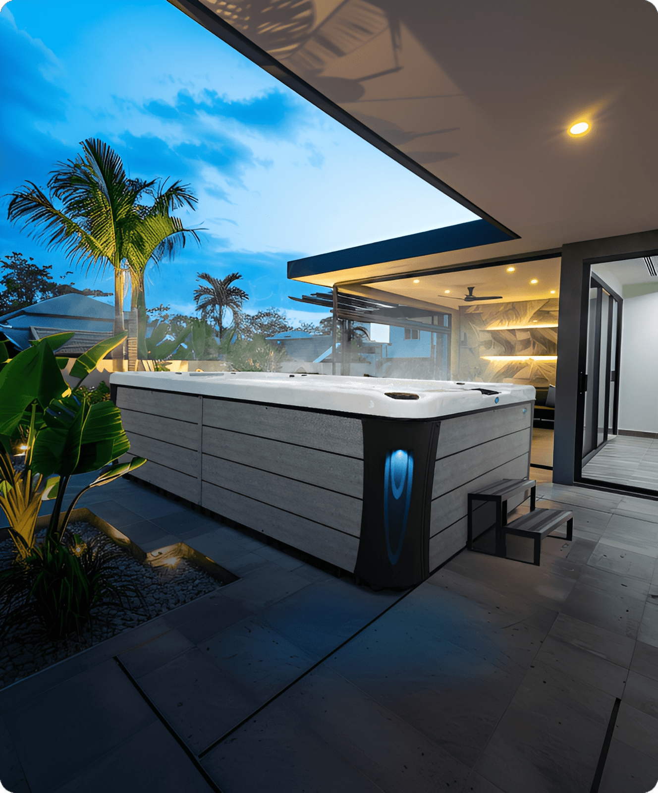 Luxurious spa under evening sky