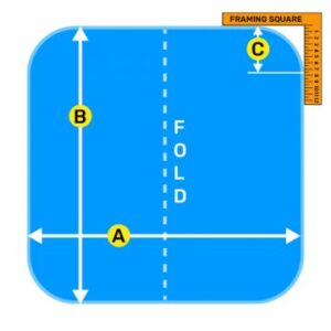 Folding diagram with labeled measurements